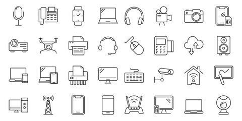 Devices set of web icons in line style. Electronic devices and gadgets icons for web and mobile app. Smart devices, technology, computer monitor, smartphone