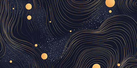 Poster - Abstract Gold and Navy Blue Swirls: A mesmerizing abstract design with swirling gold lines on a deep navy blue background, reminiscent of celestial constellations.