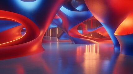 Abstract Red And Blue Swirling Interior Design