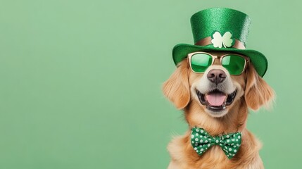 Wall Mural - Golden Retriever St. Patrick's Day Celebration 