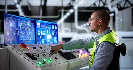 Fototapete - Engineer Operators Using Scada System