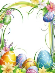 Wall Mural - Easter frame with a striped border and floral egg accents