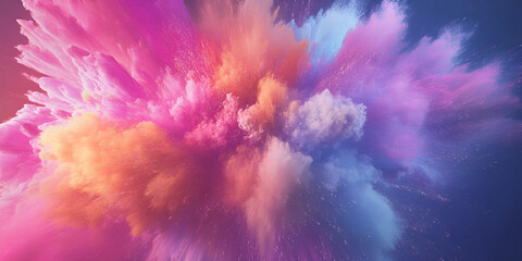 Wall Mural - Colorful Explosion: A vibrant explosion of color paints the canvas, capturing a moment of pure energy and dynamic movement. The explosion is a burst of pink, blue, orange, and yellow colors.