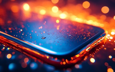 Aufkleber - A smartphone with dynamic light effects and vibrant colors, blue and orange hues blending, abstract patterns and bokeh, symbolizing creativity and the power of modern technology