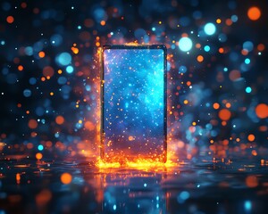 Aufkleber - Smartphone glowing with vibrant blue and orange light