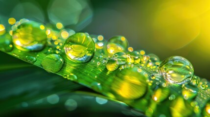 Wall Mural - Morning Dew on a Green Leaf: A Macro Photography Jewel