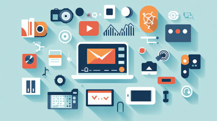 Wall Mural - Flat lay various technology items displaying design innovation
