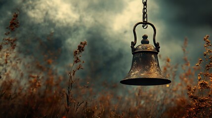 Wall Mural - Ancient Rusty Bell in a Mystical Field