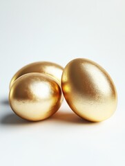 Wall Mural - golden easter eggs on white background