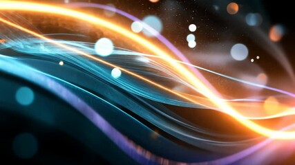 Wall Mural - blue gold, light trail gentle floating with bokeh light on dark background, innovation futuristic te