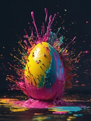 Wall Mural - Easter egg colorful explosion. Easter egg paint splash