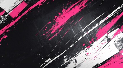 Poster - Abstract design with diagonal pink and white brush strokes on a black background.