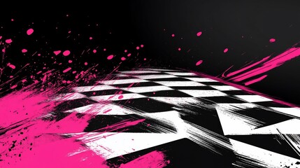 Aufkleber - Abstract checkered racing background with vibrant pink splashes.