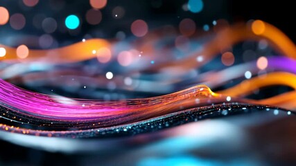 Wall Mural - colorful pink blue light trail gentle floating with bokeh light on dark background, innovation futur