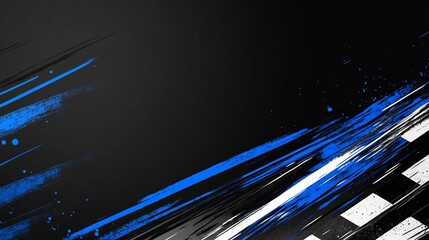 Aufkleber - Abstract racing background with black and white checkered flag, blue streaks, and paint splatter effects.
