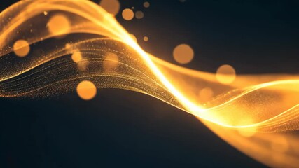 Wall Mural - gold sparkle light trail gentle floating with bokeh light on dark background, innovation futuristic 