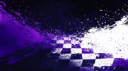Aufkleber - Abstract checkered background with purple and white paint splatters.