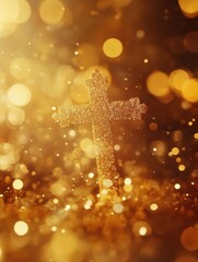 Wall Mural - beautiful gold bokeh background with a christian cross
