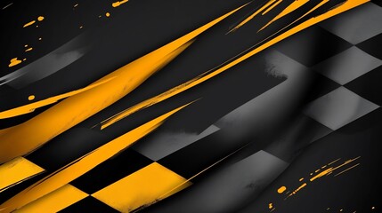 Fototapete - Abstract racing flag design with dynamic brushstrokes and checkered pattern.