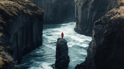 Canvas Print - Solitude by the River: A Dramatic Icelandic Landscape