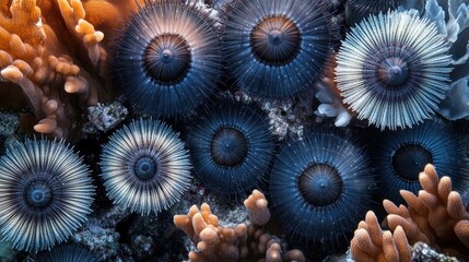 Sticker - Close-up of Vibrant Sea Anemones in a Coral Reef