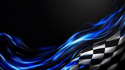 Aufkleber - Abstract checkered flag graphic design with flowing blue flames.