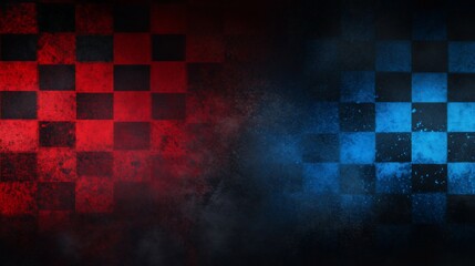 Leinwandbilder - Checkered racing floor with red and blue gradient smoke effect.