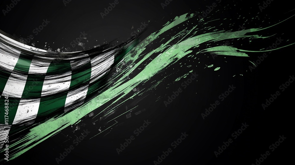 Abstract flag design with flowing stripes and paint splatter effects ...