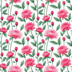 Wall Mural - Vibrant floral pattern with peonies and buds in soft colors