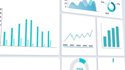 Neumorphic UI interface of Business Website Dashboard Showing Graphs, Diagrams and Statistics. Admin statistical Web page with Data Visualization and Analytics. 3D Animation