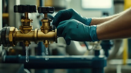 Wall Mural - A person is fixing a pipe with a wrench