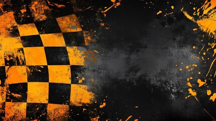 Poster - Checkered flag graphic with grunge texture.
