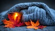 © Husniah - Autumn Leaves Candlelight Cozy Knitted Blanket Scene