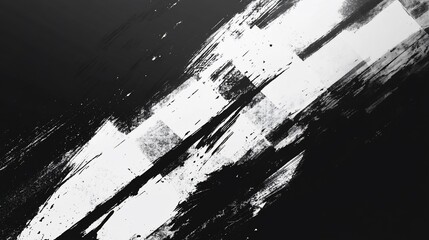 Poster - Abstract black and white brush strokes with geometric shapes.