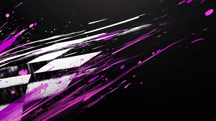 Poster - Abstract checkered flag with vibrant pink splashes, dynamic motion design.
