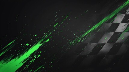 Aufkleber - Abstract racing flag graphic design with green streaks on dark background.