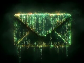 neon green binary email icon capturing a matrix inspired concept