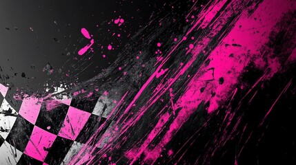 Aufkleber - Abstract checkered flag with pink splatter. (2)