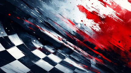 Aufkleber - Abstract checkered flag racing background with dynamic motion blur and vibrant color splashes.