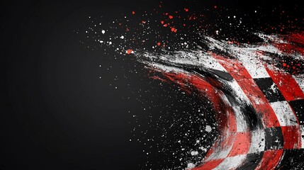 Poster - Abstract checkered flag design with dynamic motion blur and paint splatters.