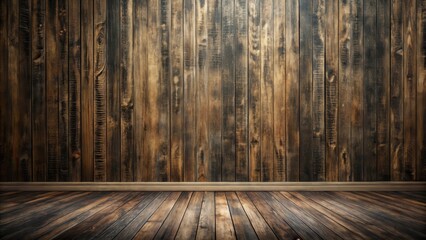 Wall Mural - Rustic Wooden Room Interior with Aged Wood Walls and Floor, Perfect for Vintage Design and Background Applications