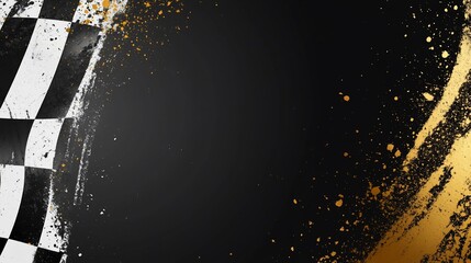 Poster - Checkered flag with gold splatter, abstract background.