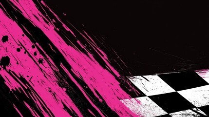 Aufkleber - Abstract racing background with pink and black paint splatters and checkered flag.