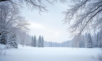 Sticker - Serene winter landscape with snow-covered trees