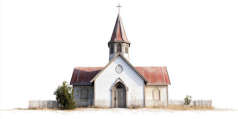 Small town church chapel building isolated on a white background