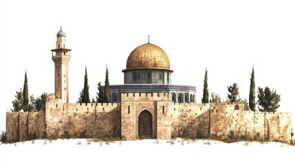 The Dome of the rock, Al-Aqsa Mosque, Jerusalem , Palestine.isolated on white 