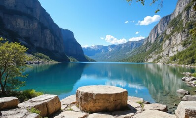 Canvas Print - Serene mountain lake landscape at midday