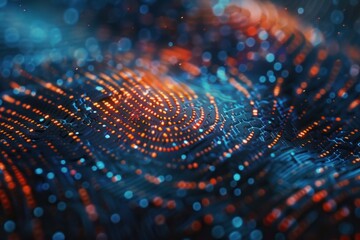 Wall Mural - fingerprint glowing on a futuristic circuit board with data flowing, concept of digital security