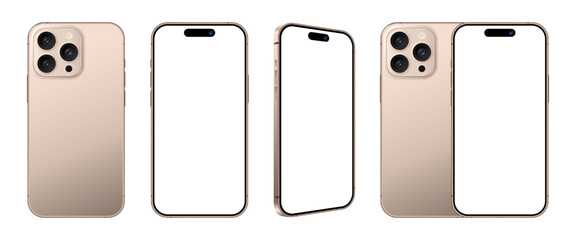 Wall Mural - latest smartphone device with front side and back view mockup set. realistic gold mobile phone blank