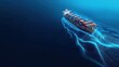 © Volodymyr Skurtul - Advanced Cargo Ship Navigating Through Digital Ocean Waves in Blue
